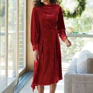 Velvet Twist-Waist Midi Dress - Red